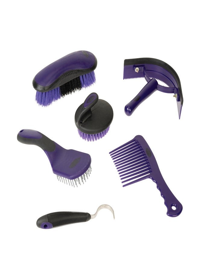 Weaver Equine 6-Piece Horse Grooming Kit, Ergonomic Gentle Horse Care Kit, Equestrian Supplies for Bathing Support, Detangling, and More, Purple/Black - Image 1